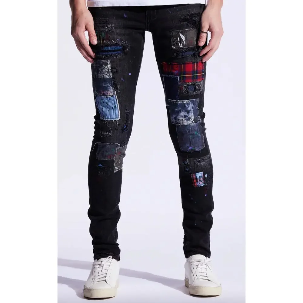 NWT Embellish Denim Enzo Denim, Black/Blue Patchwork, Mens 40, 140$ SOLD OUT! - Picture 1 of 6